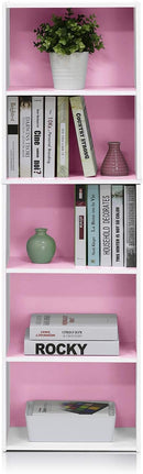 Furinno 5-Tier Reversible Color Open Shelf Bookcase , White/Pink 11055WH/PI by TinyTreasures Baby Boutique