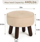13in Small Foot Stool Ottoman, Round Faux Leather Foot Rest for Couch, Under Desk Pouf Footstool Footrest with Non-Skid Rubber Legs for Ling Room, Bedroom, 13''L x 13''W x 10.2''H, Beige by CozyNest Decor