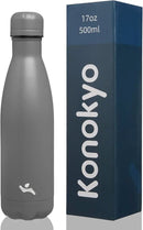 Insulated Water Bottles,17 oz Double Wall Stainless Steel Vacumm Metal Flask for Sports Travel,Gray by CozyNest Decor