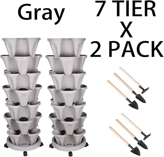 Vertical Planter 7 Tier Stackable Planters Garden Planters Strawberry Herb Flower and Vegetable Planter Indoor Outdoor Gardening Pots with Removable Wheels and Tools 2-Pack, photo 8 of 8