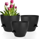 Plant Pots 12/10/9 Inch Self Watering Pots, Set of 3 Plastic Planters with Drainage Holes and Saucers,Plastic Flower Pots,Nursery Planting Pot for Indoor Out Door Plants(Pure Black) by CozyNest Decor