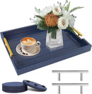 Coffee Table Tray - Large Ottoman Tray for Living Room - Wood Serving Tray with Handles(2 Sets) - Wooden Trays for Coffee Tables, 4 Round Coasters Included, Deep Blue by CozyNest Decor