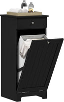 HOMCOM Laundry Hamper with Removable Basket, Tilt Out Hamper with Drawer and Beadboard Door, Bathroom Storage Cabinet, Black by CozyNest Decor