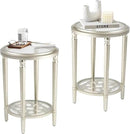 COSIEST Set of 2 Modern Round End Table, 2-Tier Glass Side Table with Glass Tabletop, Wood Accent Table with Storage Shelf for Living Room, Bedroom by CozyNest Decor