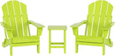 WO Home Furniture Adirondack Chairs Table Set of 3 PCS Outdoor Folding Chairs Side End Table Weather/UV Resistant for Lawn, Garden, Bon Fire, Balcony (Lime) by GreenHaven Gardens