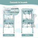 HONEY JOY Baby Changing Table with Bathtub, Foldable Infant Diaper Changing Station with Wheels, Storage Tray, Waterproof Pad, Portable Newborn Nursery Organizer Bath Stand for Boys Girls (Blue) by TinyTreasures Baby Boutique