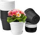 homenote Plant Pots,6 Inch Flower Pots for Plants Plastic Planters for Indoor with Multiple Drainage Holes and Trays, for All Home Garden Flowers Succulents,Outdoor(White&Black,16 Pack) by CozyNest Decor