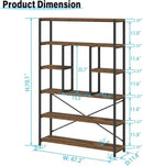 LVB Rustic Bookcases and Book Shelves, Metal Wood 6 Tier Bookshelf and Book Rack Storage, Industrial Vertical Display Etagere Book Case 6 Shelf, Vintage Large Book Shelf for Bedroom Living Room, Brown