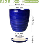 Ceramic Planter Pot - 10 Inch Plant Pot Indoor with Drainage Hole and Saucer Round Planter Large Modern Decorative Flower Pot Outdoor Garden Pot Blue by GreenHaven Gardens