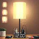 Table Lamp Alarm Clock with USB Ports and AC Outlet, Beside Lamp with Charging Station Speakers and Radio, Power Outlet with Touch Control 3-Way Dimmable Nightstand Lamp for Kids Study Room, Bedroom by TinyTreasures Baby Boutique