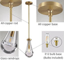Modern Raindrop Pendant Lights, Pendant Lights for Kitchen Island, Brass Rod Dining Room Light Fixture， Clear Solid Raindrop Chandelier, Chandelier for Living Room Hallway, Including Bulb by CozyNest Decor