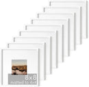 HAUS AND HUES 8x8 White Metal Picture Frames Matted to 4x4 - Features Premium Aluminum & Hanging Hardware, Shatterproof Plexiglass - Ideal for Home, Room, Office (8x8 in, White, Set of 9) by CozyNest Decor