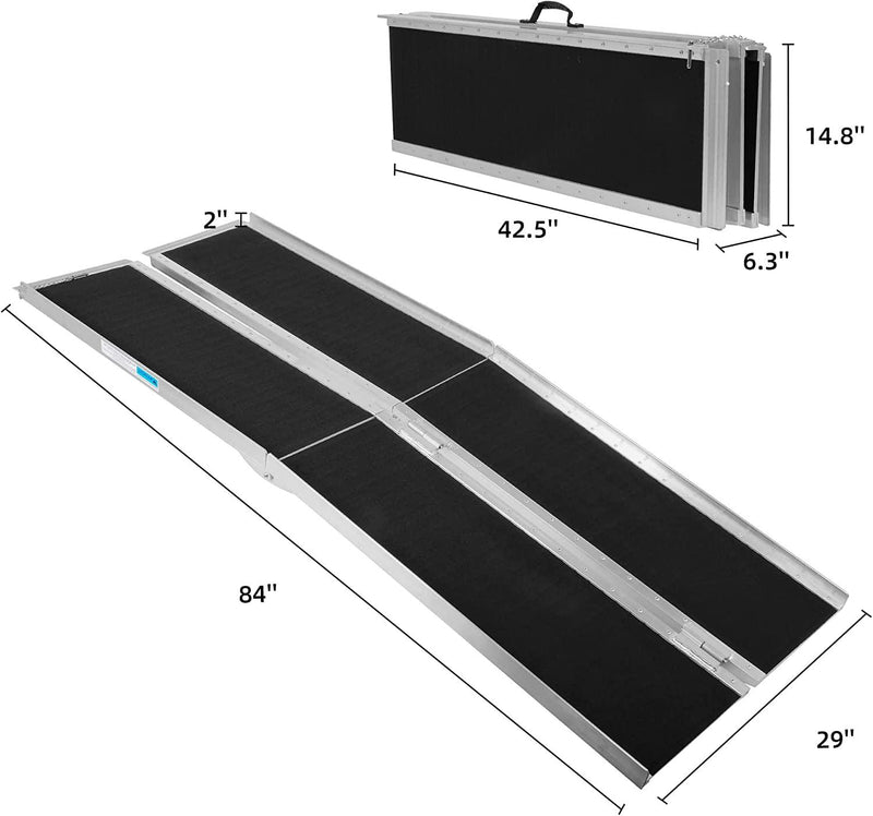 7FT Folding Aluminum Wheelchair Ramp with Handle, Utility Mobility Access Threshold Ramp