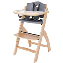 Abiie Beyond Junior Wooden High Chair with Tray - Adjustable and Convertible High Chair for Babies and Toddlers - 6 Months to 250 Lb - Water Resistant - Natural Wood with Dark Grey Cushion by TinyTreasures Baby Boutique