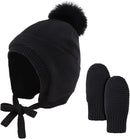 Basic Winter Baby Beanie Gloves Boys Girls Knitted Hat Pompom Kids Earflap Hats Warm Infant Toddler Beanie Mittens Set by TinyTreasures Baby Boutique
