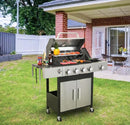 4-Burner Propane Gas BBQ Grill with Side Burner, 46,790 BTU Output, Enameled Cast Iron Grates, Heavy-Duty Stainless Steel Outdoor Grill for Backyard Barbecue by GreenHaven Gardens