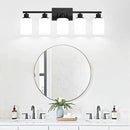 5-Light Black Bathroom Vanity Light Fixture with Milky White Frosted Glass Shades, Bathroom Light Fixture for Mirror, Matte Finish, Reversible Up/Down Lighting for Bedroom, Living Room, Hallway by CozyNest Decor