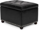 Joveco Leather Storage Ottoman, 24" Rectangle Tufted Foot Rest Stool, for Living Room Bedroom, Midnight Black by CozyNest Decor