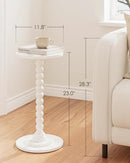 Masupu Round Side Table, Small Drink Table for Small Spaces, Pedestal End Table with Solid Wood Leg for Living Room, Bedroom, Corners(Marble White) by CozyNest Decor