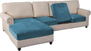 PrinceDeco Velvet Sectional Couch Covers, 4 Pieces, L Shape, Blue, 3 Seater + 1 Chaise by CozyNest Decor