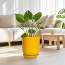 Ceramic Pot for Plants - 10 Inch Plant Pot Indoor with Drainage Hole and Saucer Large Planter for Outdoor Plants Cylinder Decorative Flower Pot Yellow by GreenHaven Gardens