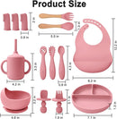 Silicone Baby Feeding Set 14 Pcs,Baby Led Weaning Supplies, Baby Spoons Suction Bowl Divided Plate Bib Cup Finger Brush,First Stage Solid Food Eating Utensils - 6+ Months(Deep Red) by TinyTreasures Baby Boutique