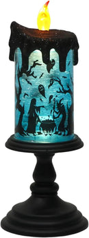 Eldnacele Halloween Snow Globe Flameless Candle with Timer, Battery Operated Spooky Spinning Water Glittering Tornado Lamp LED Candlestick Table Fireplace Witch Decal Halloween Holiday Decoration by CozyNest Decor
