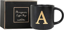 COLLECTIVE HOME - Monogram Ceramic Mugs, 15 oz Golden Initial Black Coffee Cups, Elegant Alphabet Tea Mugs, Elegant Personalized Mug with Gift Box, Unique Mug with Double Side Capital Lette (A-1) by CozyNest Decor