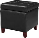 Adeco Storage Ottoman Foot Rest Stool, Leather Ottoman Footstool with Wood Legs and Hinged Lid, 18" Small Foot Stool Bench for Living Room, Bedroom, Black by CozyNest Decor