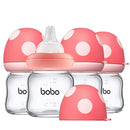 YOHKOH Natural Glass Baby Bottle with Natural Response Nipple, Newborn Anti-Colic Baby Bottles, Wide Neck Mushroom Cap Baby Bottle, Clear (3.4oz (Pack of 4), Red) by TinyTreasures Baby Boutique