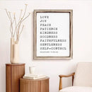 Christian Wall Decors, Positive Home Decors for Living Room, Galatians 5:22-23 Signs Decor, Scripture Decor Art, Framed Wall Plaque Sign 15 * 11.5 inches, Love Joy Peace Sign by CozyNest Decor