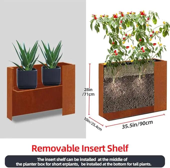 Metal Tall Long Planter Box Large Rectangular Planter Flower Pot with Drainage Holes for Indoor Outdoor Deck Porch Garden Home Patio Front Door (Rusty Orange, M), photo 2 of 6