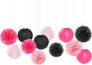 Hot-Pink Black Party-Decorations Paper Flowers Lanterns - 15PCS Graduation Birthday Tissue Pom Poms Streamers,Baby Girl Women Bachelorette Hanging Supplies Decor Hugfond by CozyNest Decor