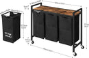 HOOBRO Laundry Sorter 3 Section, Laundry Hamper with Wheels, 3 × 11.5 Gal (43.5 L), Rolling Laundry Basket, Pull-Out and Removable Oxford Fabric Laundry Bags, Rustic Brown and Black BF76XY01 by CozyNest Decor