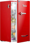 Upstreman 3.2 Cu.Ft Retro Mini Fridge with Bottle Opener, Energy Saving, Adjustable Thermostat, Metal Handle, LED Lamp, Mini Refrigerator for Bedroom, Office, Dorm-BR321 PRO (Red) by CozyNest Decor