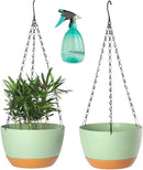 2 Pack Plastic Hanging Planters Set ,8.3 Inch Hanging Flower Plant Pot with Drainage Hole for Indoor Outdoor Plants, Round Hanging Basket with Removable Tray for Home Garden Porch Balcony Patio Decor by GreenHaven Gardens
