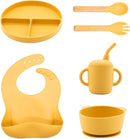 Silicone Baby Feeding Set 6 Pcs, Baby Led Weaning Supplies, Baby Feeding Supplies Set BPA Free, Baby Essentials for Newborn Gift Yellow by TinyTreasures Baby Boutique