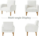 Chenille Fabric Accent Chair, Upholstered Armchair with Solid Wood Legs, Modern Living Room Accent Chair, Comfy Single Sofa Chair Reading Club Chair for Bedroom Reception Lounge, White by CozyNest Decor