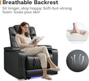 ANJ Power Home Theater Recliner Chair Set of 2, Electric Movie Theater Seating Reclining Chairs with Cup Holders for Living Room, Faux Leather with Blue LED, USB Ports, Hidden Arm Storage (Black) by CozyNest Decor