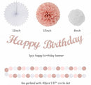 Light-Pink Rose-Gold Birthday Garland Party-Decorations - 14pcs Happy Banner Women Paper Flowers Lanterns Tissue Pom Poms,Streamers Fans Honeycomb Girls Adult Women Kids Hanging Supplies Decor Hugfond by CozyNest Decor