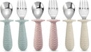 PandaEar 6 Pieces Baby Toddler Silicone Stainless Steel Utensils Silverware Spoon Fork for Baby Toddler BPA Free with Silicone Holding Anti-Choke Design (Blue Pink White) by TinyTreasures Baby Boutique