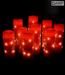 danip red flameless Candle, Built-in Star Cluster, 9 LED Candles, 11 Button Remote Control, 24-Hour Cycle Timer, Flashing Flame, Real Wax, Battery Powered. (Starry Sky Series) by CozyNest Decor