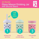 Elk and Friends Kids & Toddler Cups | The Original Glass Mason jars 8 oz with Silicone Sleeves & Silicone Straws with Stoppers | Smoothie Cups | Spill Proof Sippy Cups for Toddlers | 8 Pack by TinyTreasures Baby Boutique