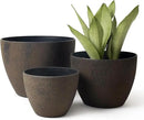 LA JOLIE MUSE 14.2/11.3/8.6 Inch Large Planters,Indoor/Outdoor Round Planters Set of 3,New Iron Plant Container with Drain Holes,Tree Flower Plant Pots for Patio and Deck by GreenHaven Gardens