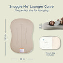 Snuggle Me® Baby Lounger Curve (0-6 Months) - Premium Organic Cotton with Foam Core, Machine-Washable Cover, Buttery-Soft & Breathable Infant Lounger with Travel Bag (30 in x 20 in x 1.9 in) - Birch by TinyTreasures Baby Boutique