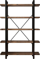 5-Tier Industrial Style Solid Wood Bookcase and Book Shelves,Rustic Wood and Metal Shelving Unit， Living Room,Modern Rustic Open Industrial Book Shelf Office,Distressed Brown (AY-02-5Tier) by CozyNest Decor