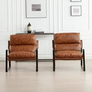 DUOMAY Mid-Century Accent Chairs Set of 2, Comfy PU Leather Leisure Chairs Lazy Chairs with Brozen Metal Leg for Living Room Bedroom Office Apartment, Brown by CozyNest Decor