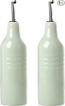 famiware Jupiter 16oz Ceramic Olive Oil Dispenser Bottle, Olive Oil and Vinegar Dispenser Bottle Set of 2 with Stainless Steel Pourers, Suitable for Storage Vinegar, Liquids, Light Green by CozyNest Decor