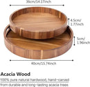 Round Wood Serving Trays Set of 2, Ottoman Tray Rustic Acacia Wooden Trays with Handles, Nesting Circle Tray with 4 Coasters for Coffee Table Living Room Bathroom Bedroom Party by CozyNest Decor