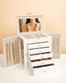 BOOVO Jewelry Box For women, 6 Layer Large Jewelry Organizer With Mirror, Multi-Function Storage Box With Lock, Necklace Holder With 5 Drawers, For Earrings Necklace Bracelet (White and Gold) by TinyTreasures Baby Boutique
